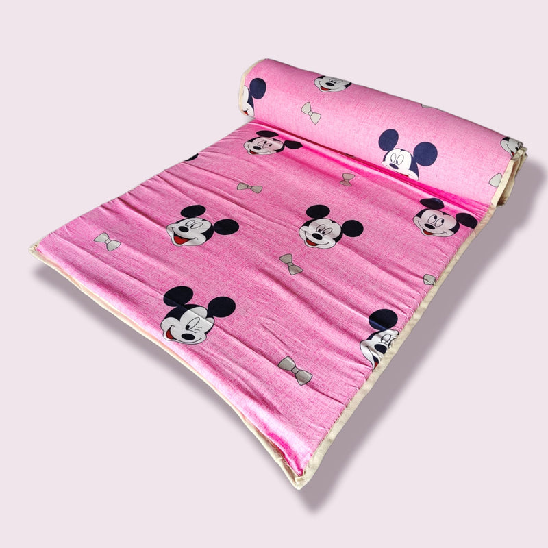 Deevine Craft Slim Single PU Foam Mattress - Foldable, Portable & Versatile for Room, Playard, Picnic - Pink Mickey, 72x36x1