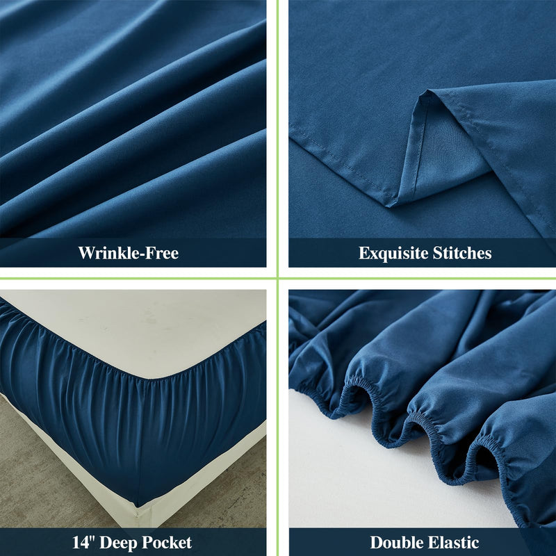 Navy Blue King Sheets Set,ILAVANDE 4 Piece Hotel Luxury Super Soft 1800 Series Microfiber Bed Sheets King Set-Wrinkle Free & Breathable-14" Deep Pocket Sheets for King Size Bed(King,Navy Blue)