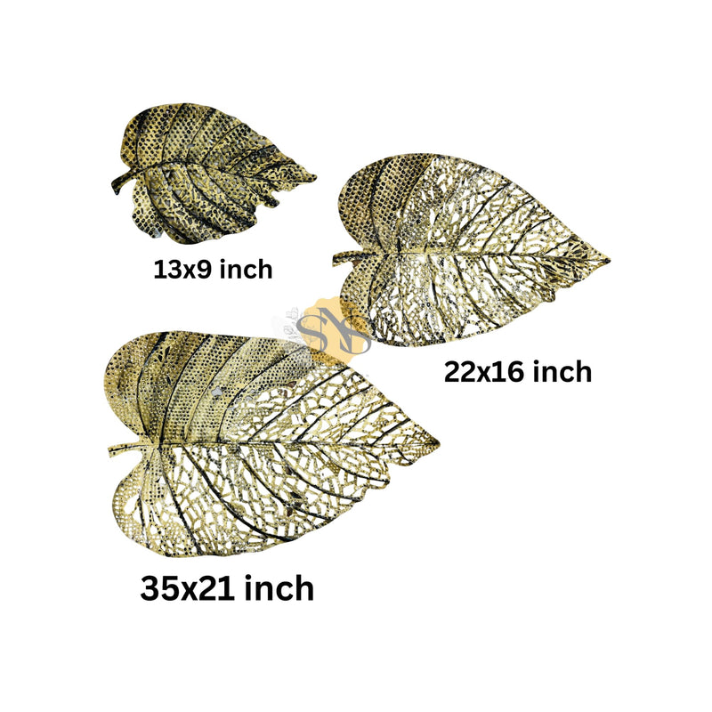 SNS Decor Metal Leaf (Set of 3) Brass Antique Finish Wall Art Decorations | Perfect 3D Wall Sculpture for Living Room, Bedroom, Drawing Room & Office