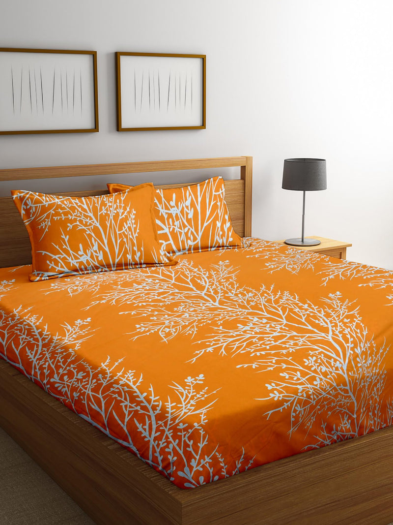 STITCHWELL 144 TC Wrinkle Resistant Cotton Bedsheet for Double Bed with 2 Pillow Covers - Orange