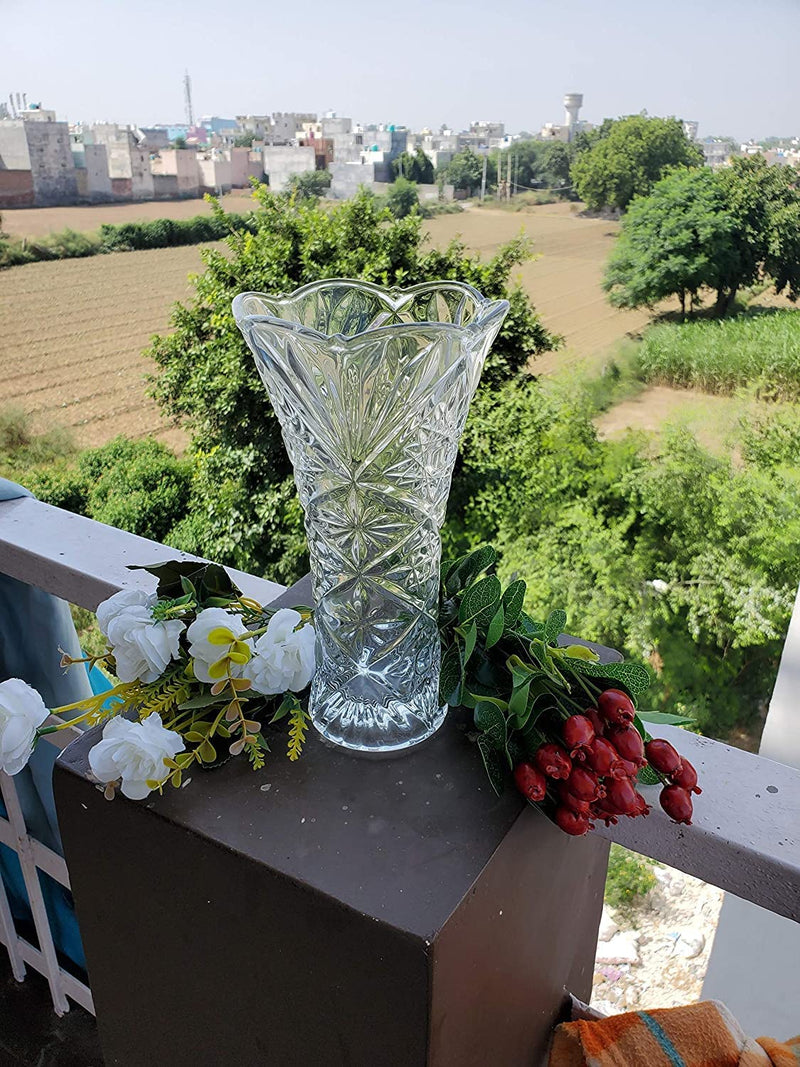 12 Inch Flowers Glass Vase for Home & Office Decor | Crystal Clear Glass-Like Design | Impact Resistant & Safe (Pack of 1) - Living Room Table top Flower Pot, Decorative Vase