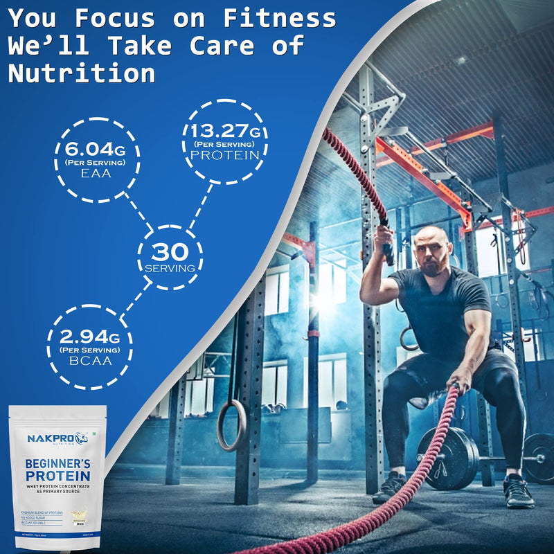 NAKPRO Beginners Whey Protein Concentrate | 13.27g Protein, 2.94g BCAA, 125Kcal Energy Whey Protein Powder (1 Kg, Milk Masala)