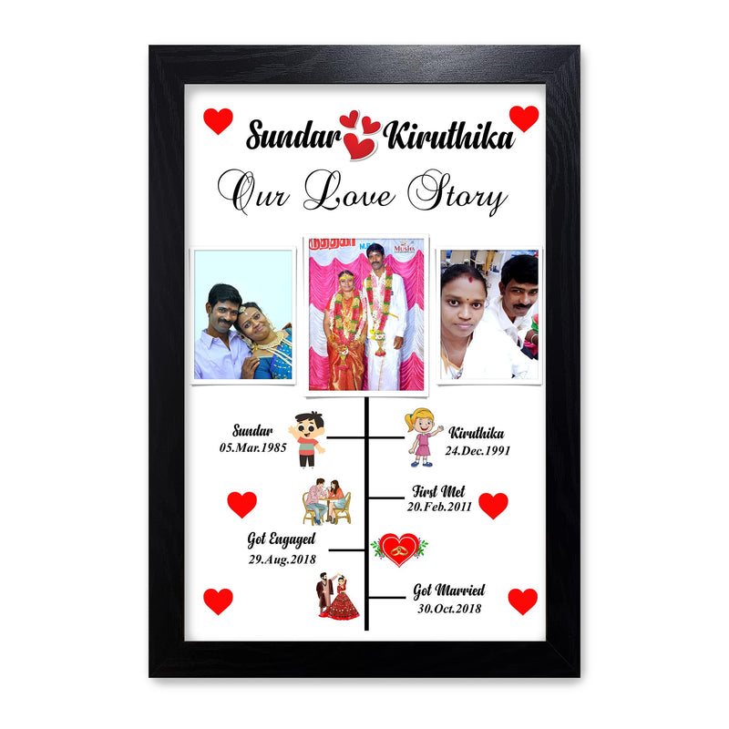 Premium Wooden Wedding Photo Frame - Personalized Love Story Frame - Anniversary & Valentine's Gift (12 * 8)