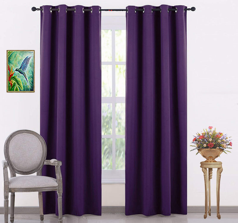 ARMENIA HAGUE Italian Silk Blackout Curtain Solid Pack of 2 Piece with 3 Layers Weaving Technology Thermal Insulated Draperies Energy Saving (Width - 4ft x 5ft -Length) Purple