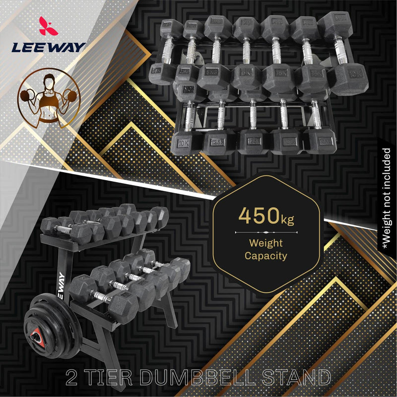 National Bodyline Leeway 2-Tier Steel Dumbbell Weight Rack Storage Stand and Standard Weight Multilevel Weight Storage Organizer for Home Gym, Black (2-Tier Dumbbell Rack)