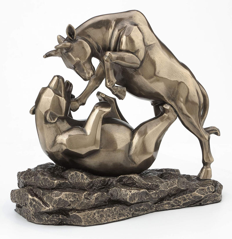 Veronese Design 6 Inch Wall Street Stock Market Bull Bear Fight Financial Broker Gift Abstract Bronze Finish Tabletop Statue