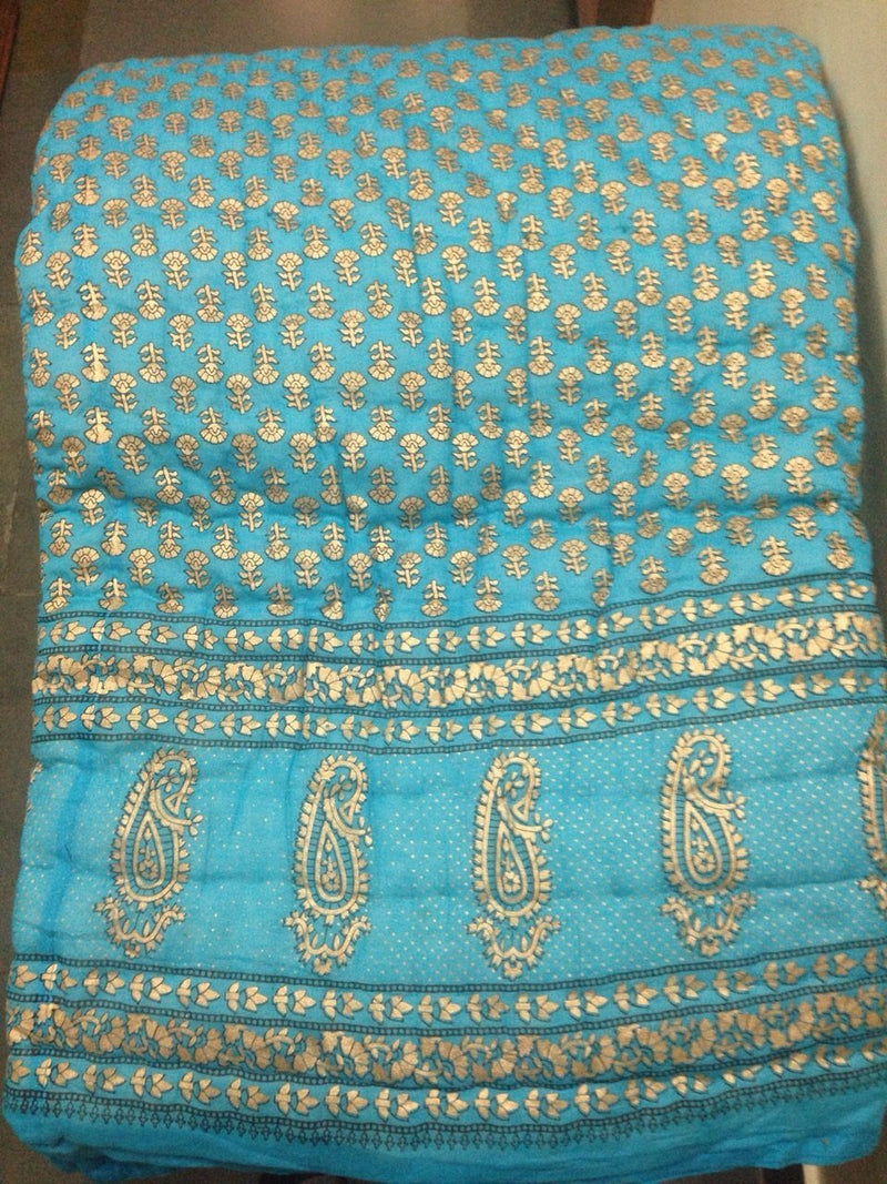 Mharo Rajasthan Cotton Traditional Jaipuri Single Razai - Double Bed, Blue