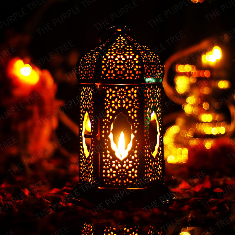 The Purple Tree Brass Moroccan Lantern Lamp Tealight Candle Holder for Diwali Decor