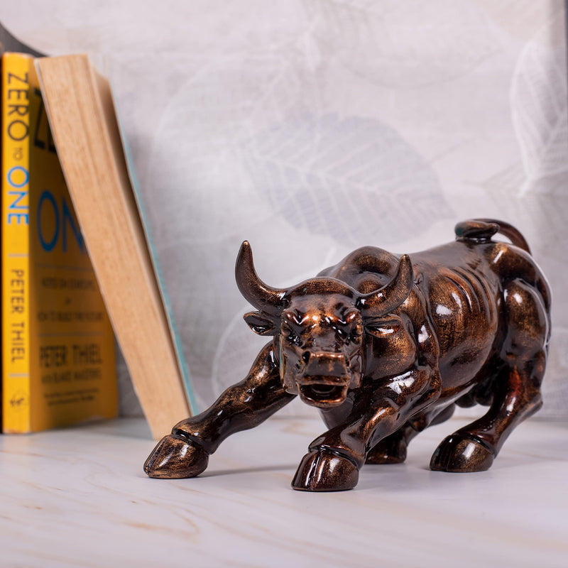 Aapki Marzi Wall Street Bull Replica - Resin Showpiece for Home Decor, 9 Inches, 0.8 Kg (Rustic Copper)