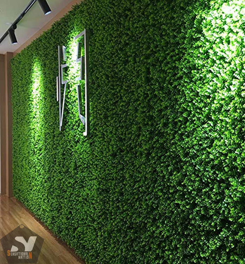 Sensational Nation Artificial Grass Vertical Wall Small Leaves Tiles (Green) - Pack of 3 Piece, Plastic; Polyester