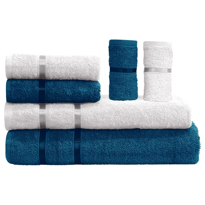 Story@Home 6 Piece 450 GSM Cotton Bath Towel Set - Iris Blue and Milky White