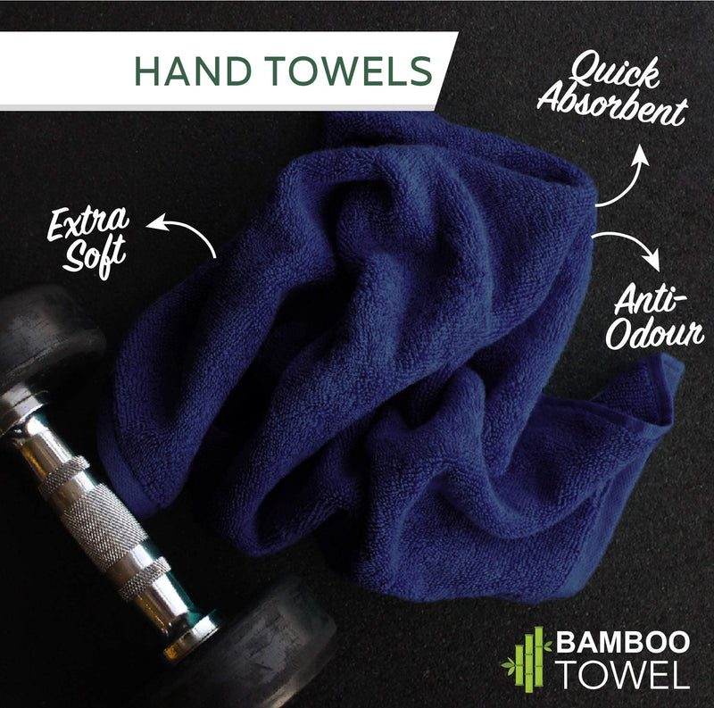 HEELIUM Bamboo Hand Towel, 65 X 40 Cm, Super Soft & Quick Absorbent & 600 Gsm, Blue & Grey