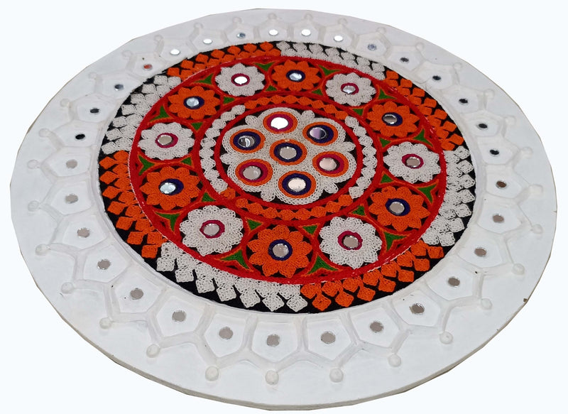 SHAKTI KUTCHI MUD & MIRROR CRAFTS Clay Wall Frame, Round (31 cm x 31 cm x 2 cm, SKMMCWF 12X12 177)