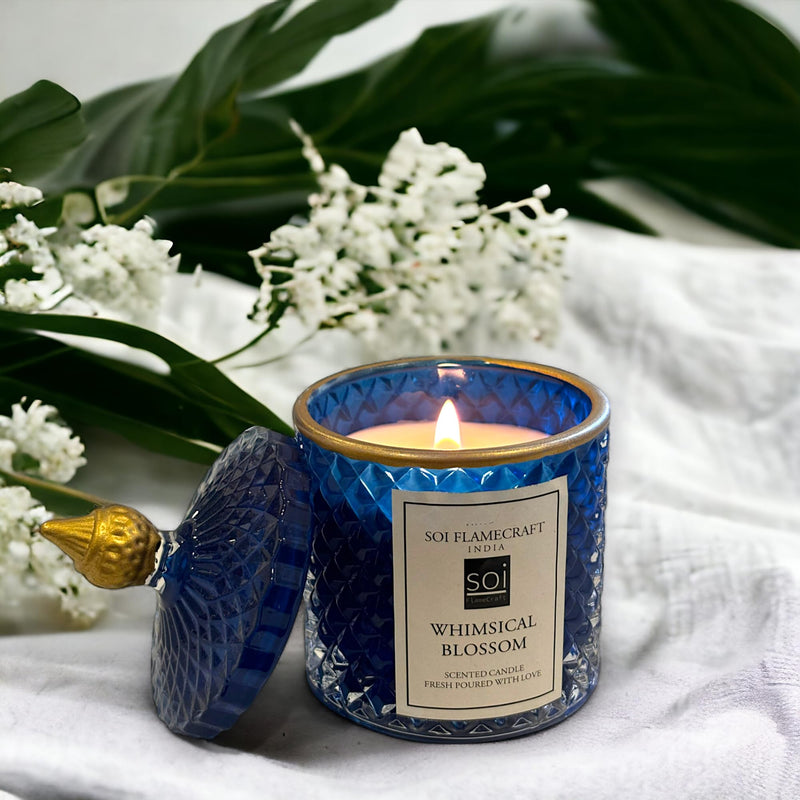 Soi Flamecraft Blue Candy Jar Scented Candle | Whimsical Blossom Fragrance | Long Lasting Soy Wax Candle | 25 hrs Long-Lasting Aroma| Ideal for Home Decor & Gifting | 330 Grams