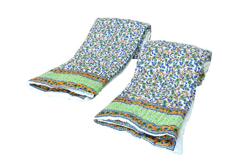 Namaste India Jaipuri Light Weight Traditional Cotton 400 TC Quilt (Single Green_Multicolour -Set of 2