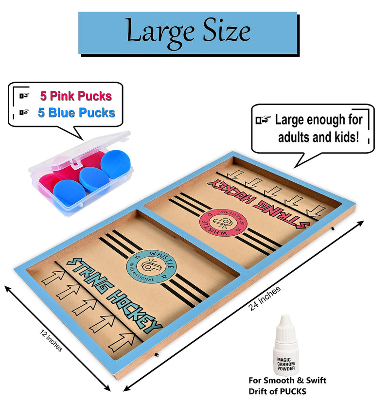 WHISTLE INTERNATIONAL 24" Professional Large Size Fast | Faster | Fastest Finger First String Hockey Sling Puck Indoor Board Games & Toys For Kids Children Adults & Family. (Sky Blue)