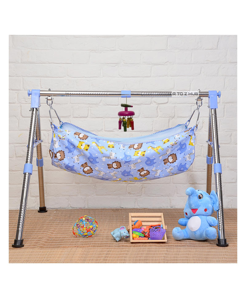 A to Z Hub Baby Cradle N Swing Ghodiyu with Indian Style Hammock Having Mosquito Net for New Born Infants,Blue