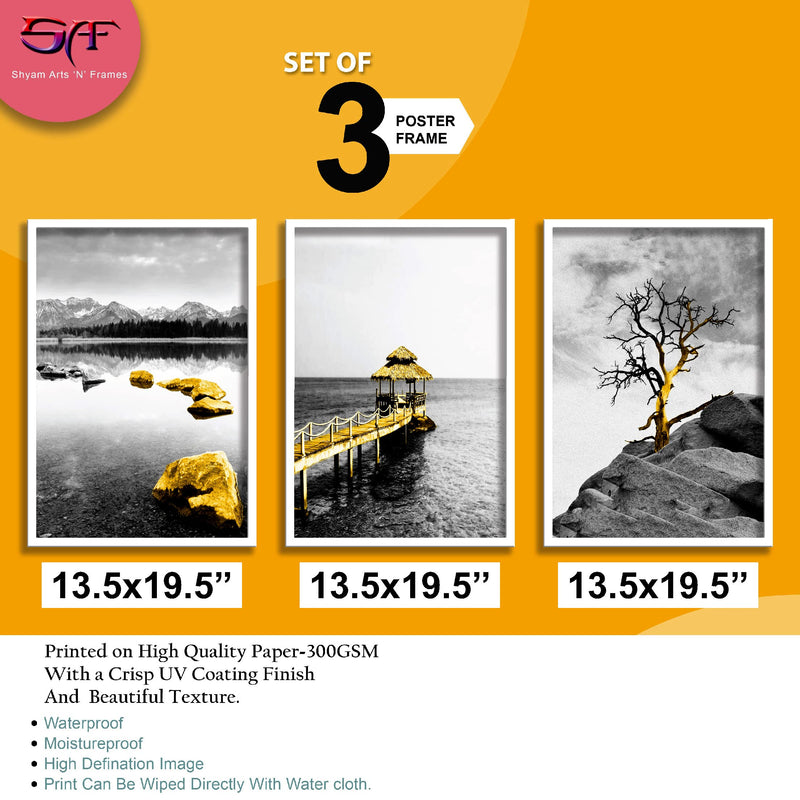 SAF paintings Set of 3 Water Bridge Modern Art Premium White Frame Painting For Wall Decoration, Bedroom, Paintings For living Room 31.5 inch x 13.5 inch,WHITEMX33585