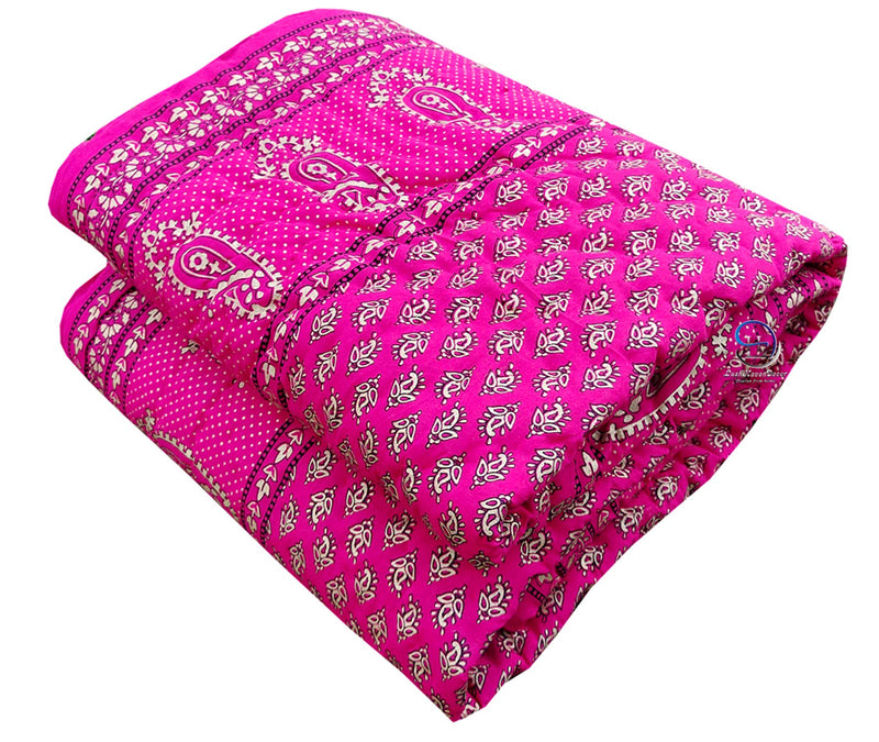 HASHIREX 300 TC TC Single Bed Jaipuri Razai Organic Pure Cotton Jaipuri rajai Ac Quilt for All Season Soft Light Weight Rajasthani Traditional Cotton Comforter 85 x 55 inch Pink, Pack of 2