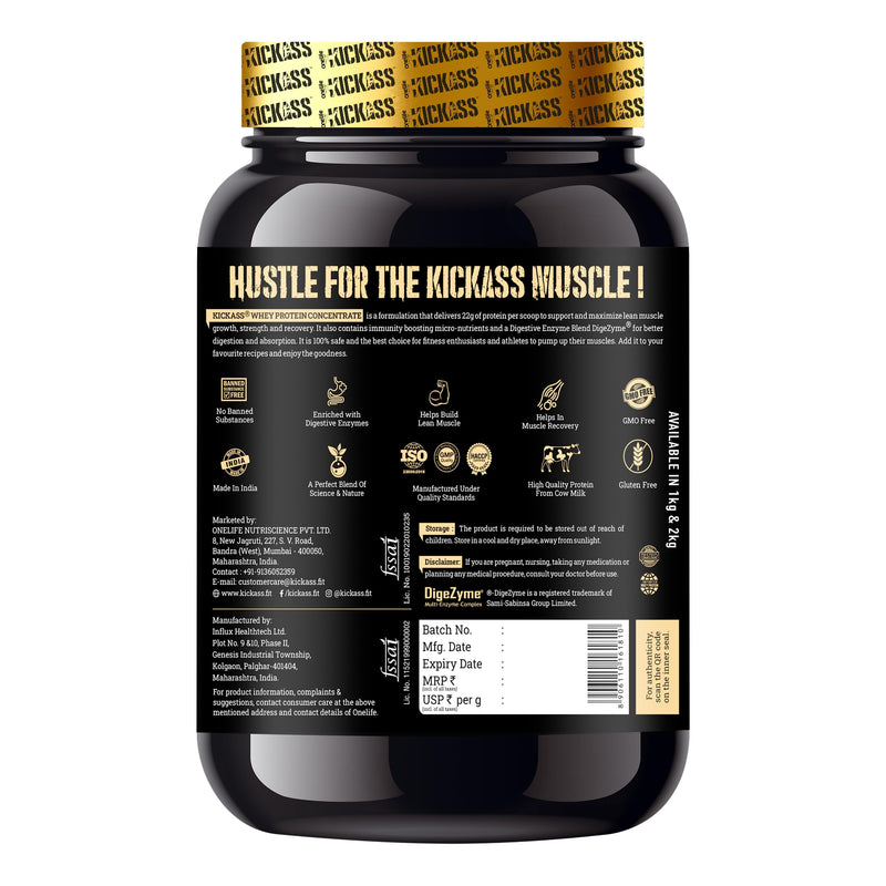 Kickass Newbie Whey Protein Concentrate - with Added Digestive Enzymes and Immunity-Boosting Micro Nutrients Aiding in Muscle Repair and Growth | Mango Flavour 1Kg