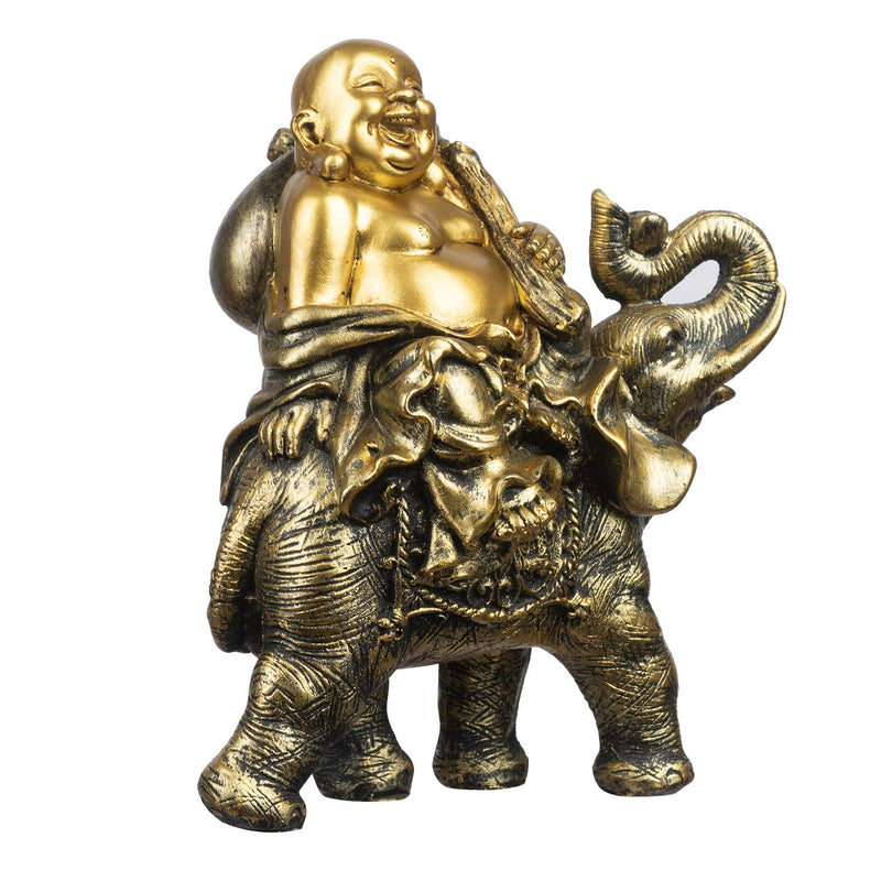 YINASI Feng Shui Handmade Maitreya Laughing Buddha Statue, Laughing Buddha on Elephant Sculpture Figurine for Lucky & Happiness God of Wealth Home Office Hotel Tabletop Desk Decoration