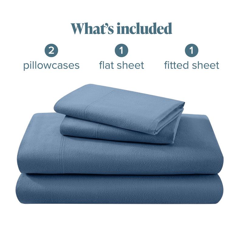 Bare Home Flannel Sheet Set 100% Cotton, Velvety Soft Heavyweight - Double Brushed Flannel - Deep Pocket (Queen, Coronet Blue)