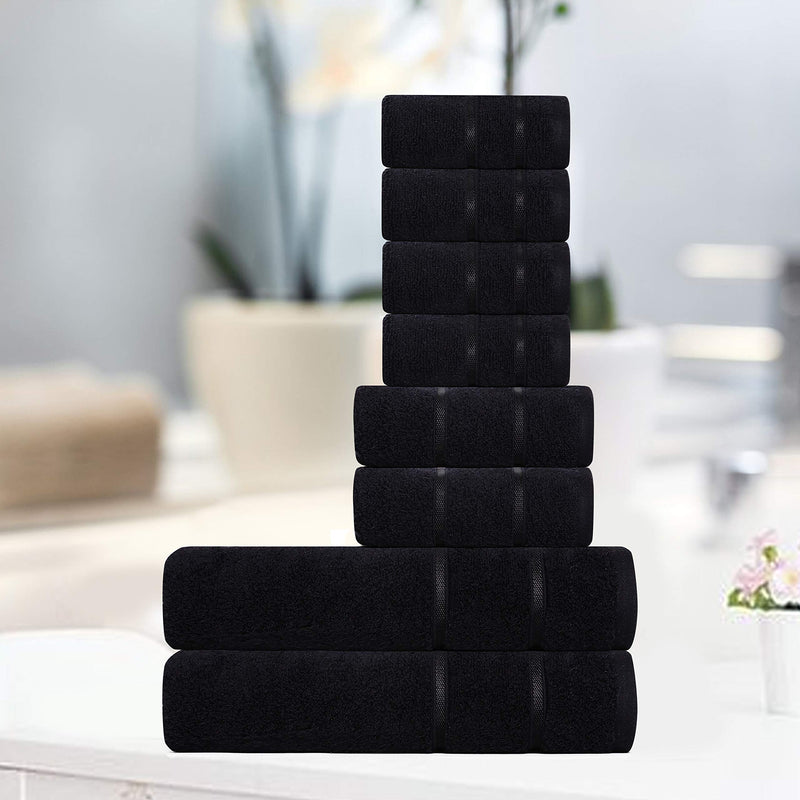 DIVINE OVERSEAS Divine Allure Luxury Zero Twist Naturally Cotton Yarn,Extra Large (8 Pc Towel Set (2 Bath + 2 Hand + 4 Wash), Black)