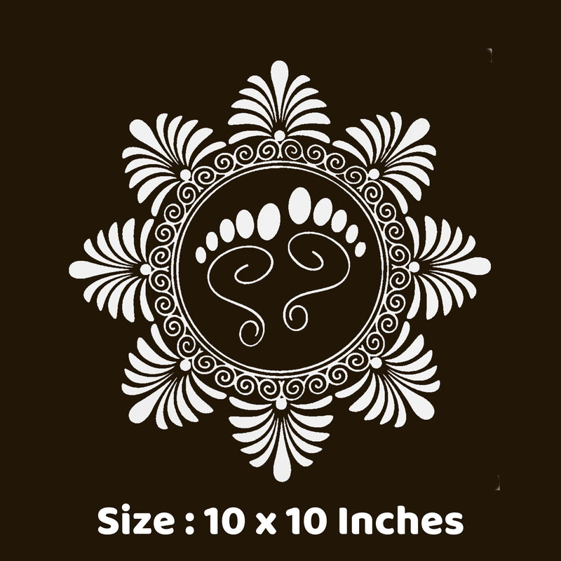 Anciently Lakshmi Padam with Flower Rangoli Stencil Wooden, Rangoli Sacha Wooden, 1 Piece (10x10 Inches)