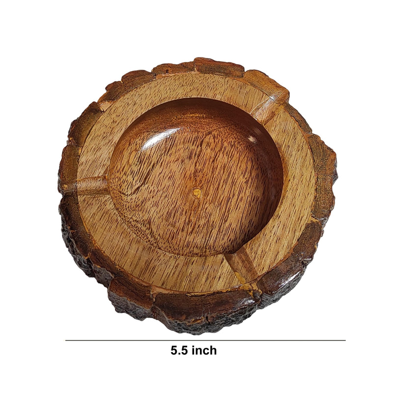 Woodenex Rustic Natural Wood Ashtray, Handcrafted Tree Trunk Decorative Ash tray, Dark Brown, Wooden Bark Natural Antique Ash catcher