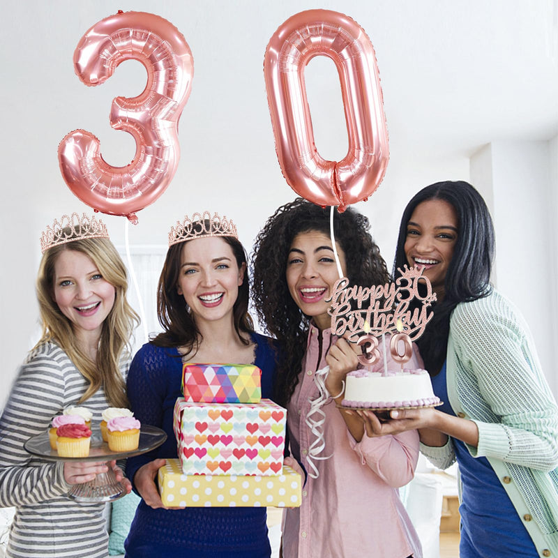 30th Birthday Decorations for Women Black Rose Gold with Glittery Black Dirty 30 Birthday Sash and 30 Tiara, Rose Gold 30th Birthday Candles, Cake Topper and Number 30th Birthday Balloons