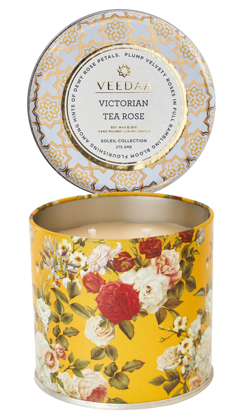 VEEDAA Victorian Tea Rose Mason Tin Soy Wax Scented Candle (Burns 25 hours)