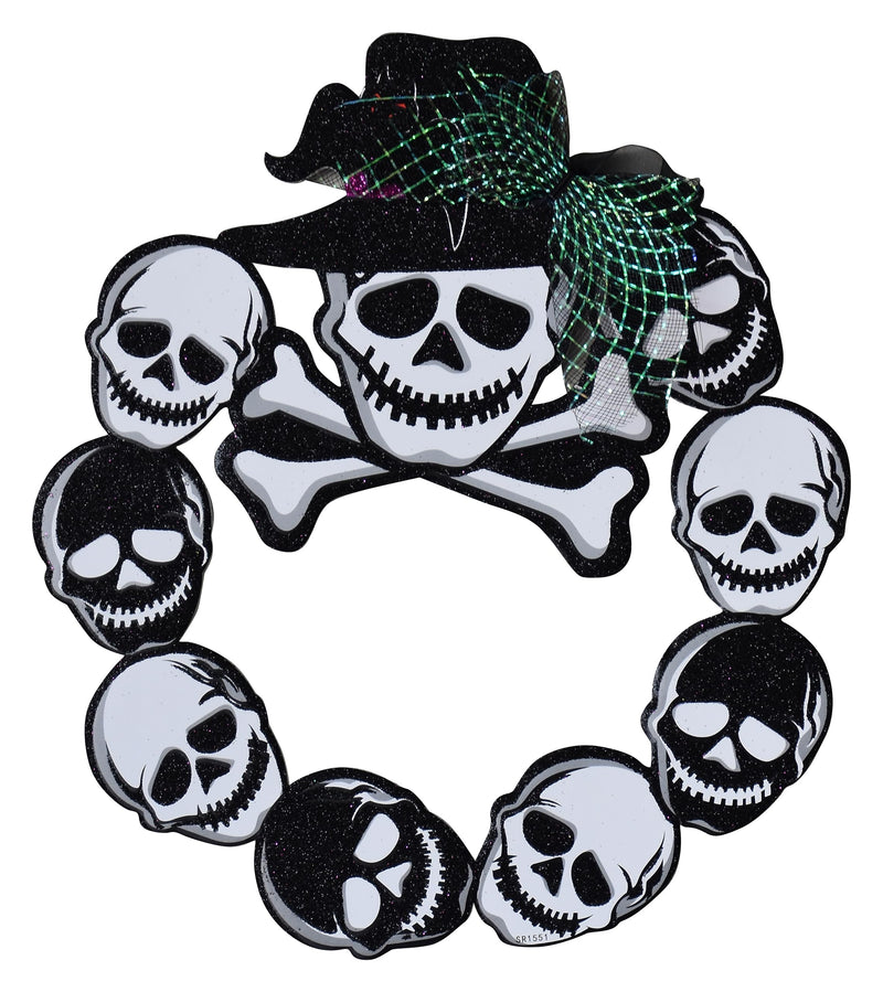 Jagmag® Glitter Wreath Skull Halloween Decoration,Halloween Skull Ornament, Halloween Hanging Decorations,Halloween Decoration Trick or Treat Theme, Skeleton Decoration for Halloween