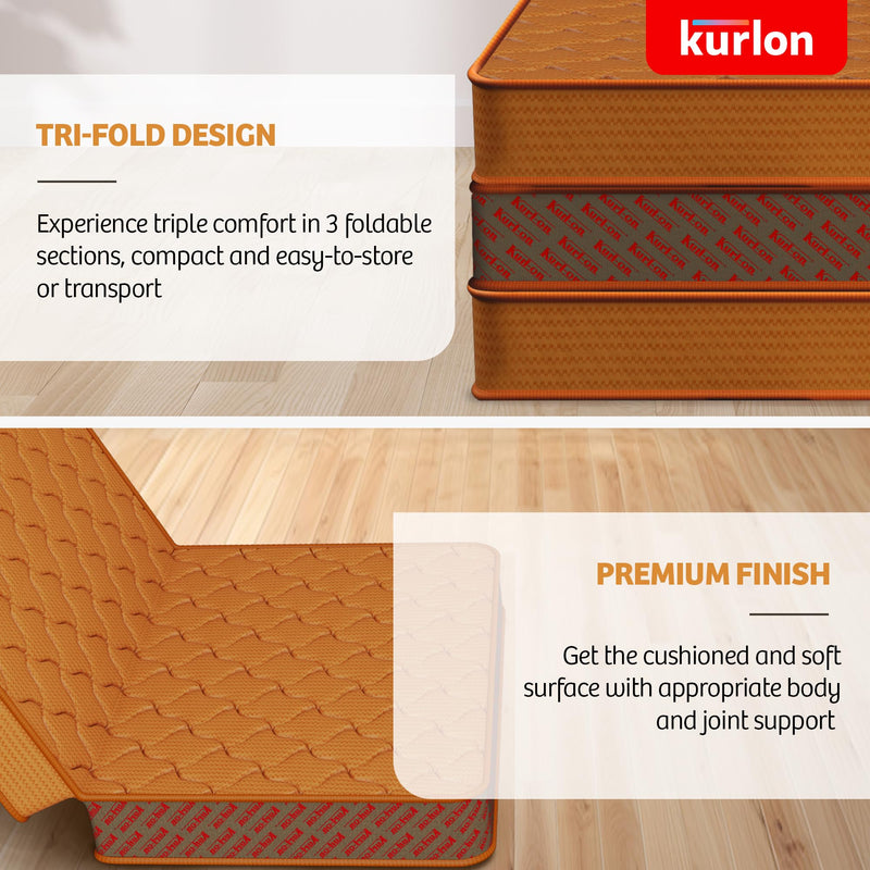 Kurlon Aaram Mattress | Tri-Fold Mattress | Travel Mattress | Medium-Firm Support | Rubberized Natural Coir | Compact & Easy Storage | Single Size | 72x30x3 | 3 Yrs Warranty