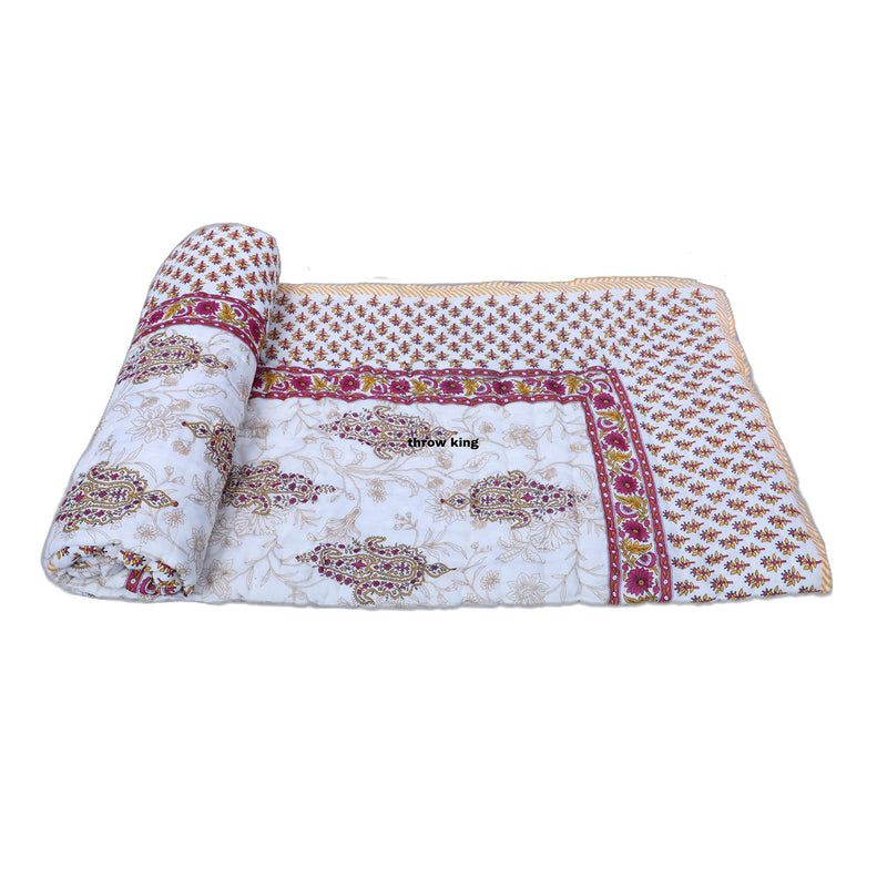 THROW KING Rajasthani Hand Made Traditional Hand look's Desing Pure Cotton Reversible Soft and Cozy Jaipuri razai Single Bed,Rajai,Quilt,Blanket,Dohar (Pack of 2)