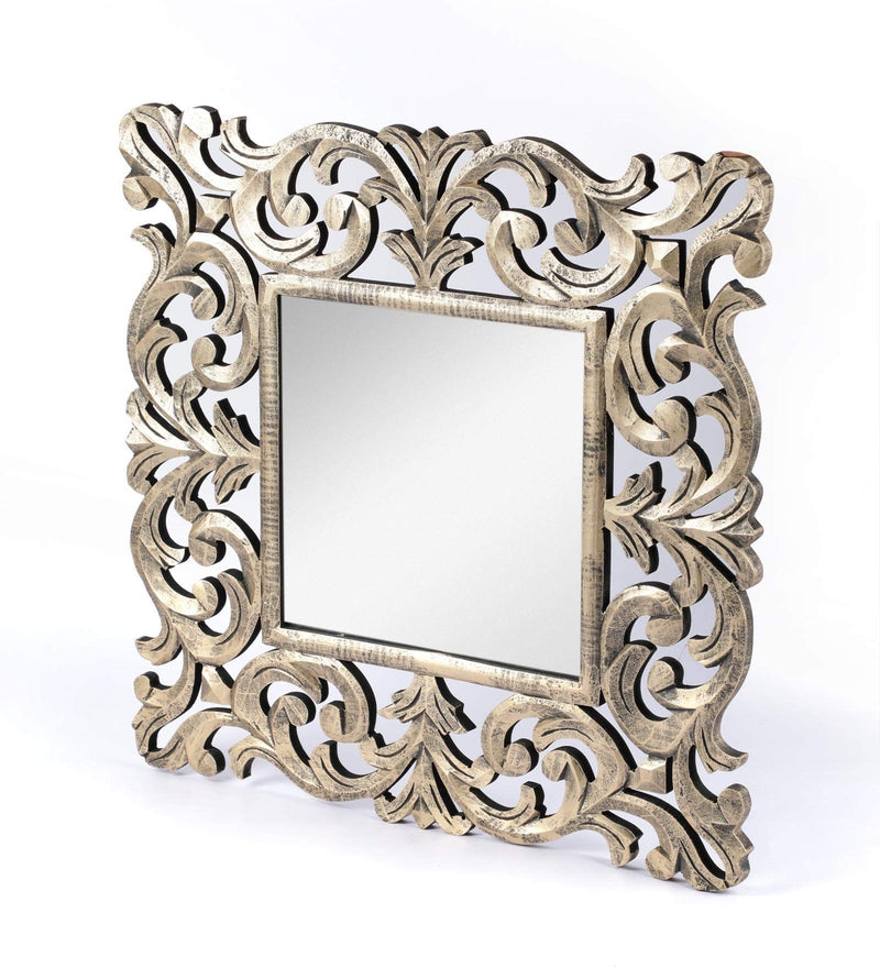 The Urban Store Wood Decorative Hand Crafted Mirror, 24 X Inch (Gold), Square, Wall Mount, Framed