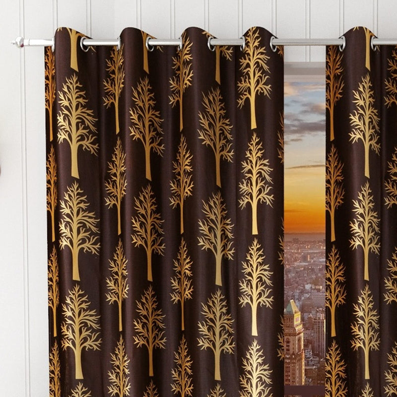 HOME UTSAV Premium Tree Printed Polyester Curtains for Window 5 Feet, Pack of 2, Brown