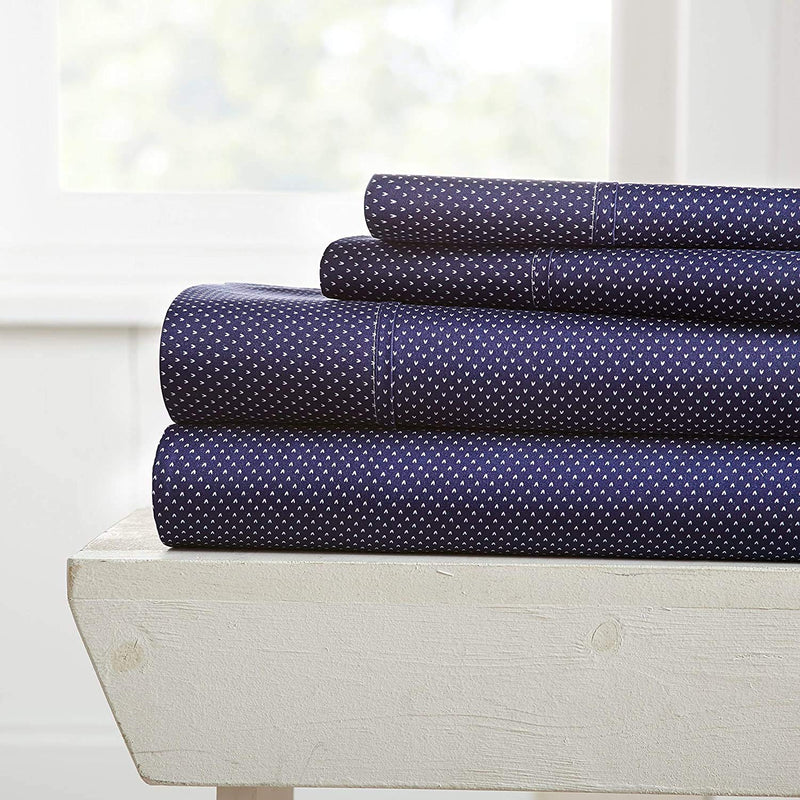 Simply Soft My Heart Pattern 4 Piece Bed Sheet Set, King, Navy