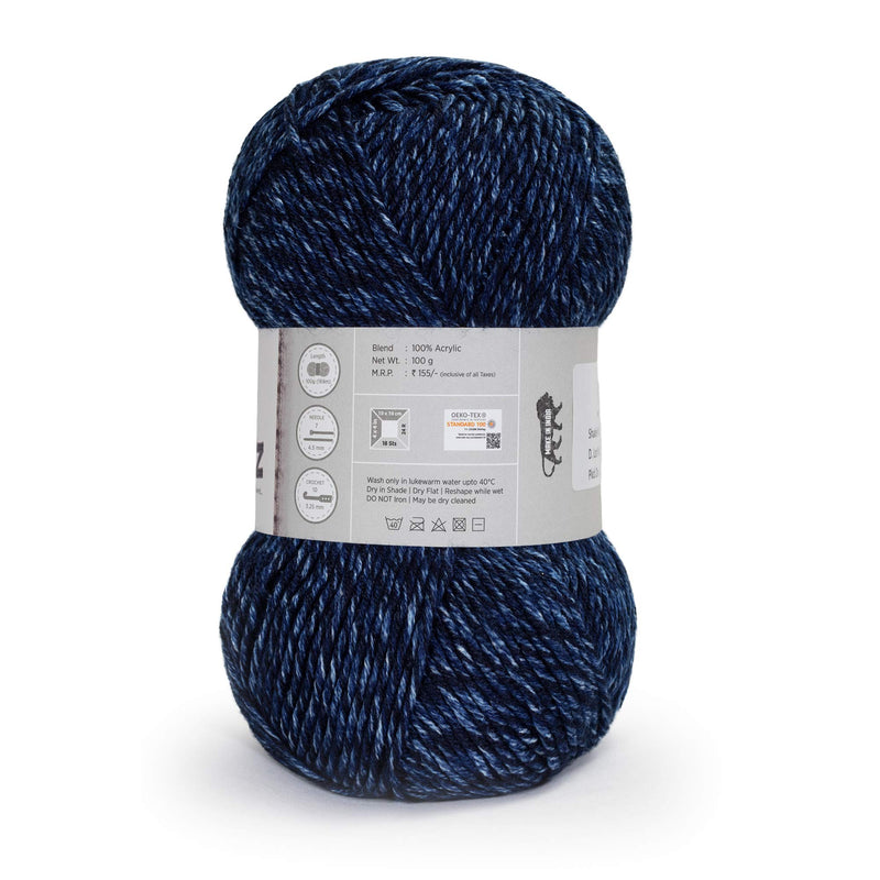 Heartbeats z 100% Acrylic is a Super Seller, with Jeans Like Effect and Texture of a Soft Knitting Yarn. Pack of 2 Balls - 100gm Each. Shade no - DNM1