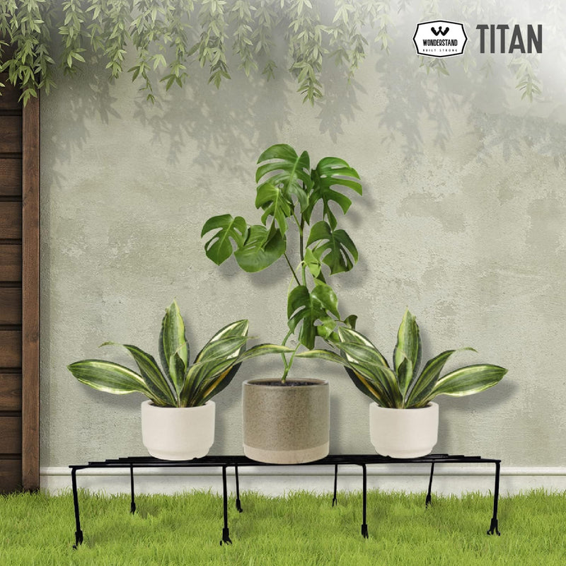 WonderStand Titan Plant Stands (Set of 4) Plant Stand for Balcony Rust Proof Metal Plant Stand for Living Room with 7 Layer Coating (Rectangle Black)