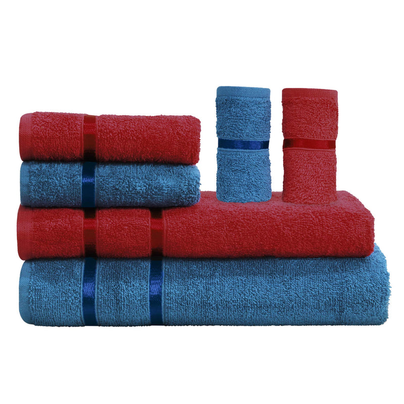 Story@Home 6 Piece Combo 450 GSM Cotton Ultra Soft, Super Absorbent, Antibacterial Treatment,Towel Set - Iris Blue and Scarlet Red