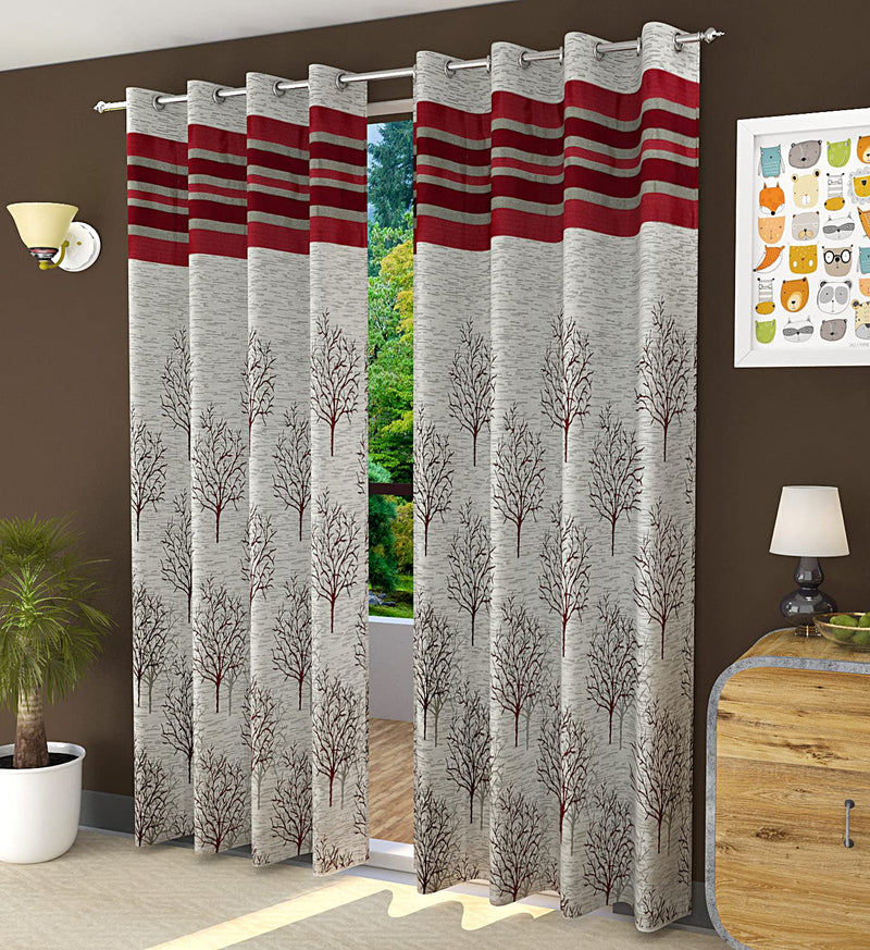 FRESH FROM LOOM Jute Curtains for Door 7 Feet Long | Medium Window Curtain | Yarn Weaved Parda | Modern Parde for Living Room Bedroom | Screens with Eyelet Ring | Hypoallergenic (Maroon, 2pc)