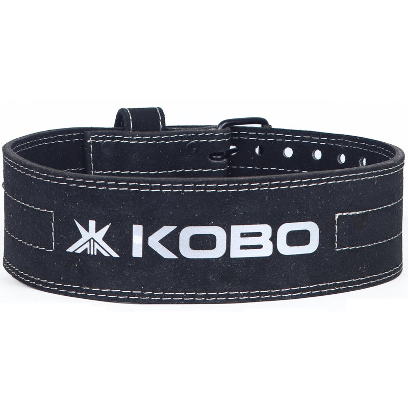 Kobo 6mm Prong Gym Belt For Weight Lifting Fitness, Seude Leather, 4” Wide Back Support, 9 Adjustable Dual Holes, Powerlifting Bodybuilding Deadlift Squat Workout Strength Training, Men Women WTB-23