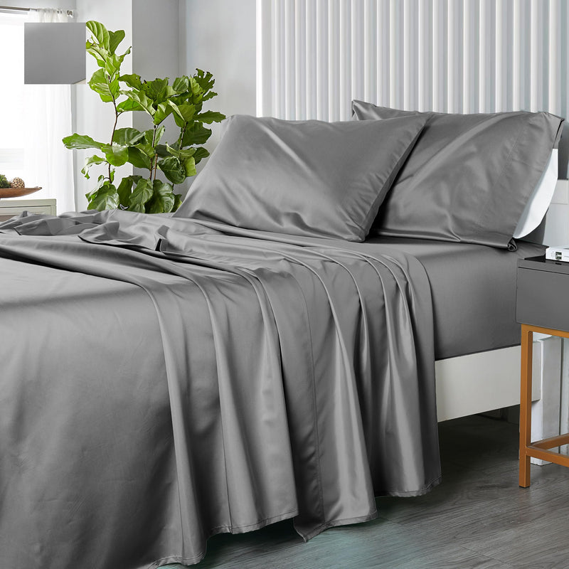 Split-King, Gray : Split-King: Adjustable King Bed Sheets, Solid Gray 600-Thread-Count 5pc Bed Sheet Set 100-Percent Cotton, Sateen Solid, Deep Pocket