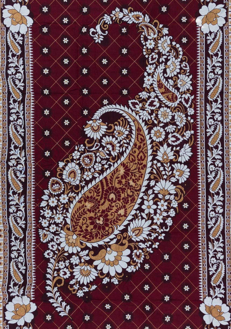 Varunavi Solapuri Chaddar Floral Paisley Single Blanket Bedspread Bed Sheet 60 in X 90 in (152X228 Cms) (Maroon)