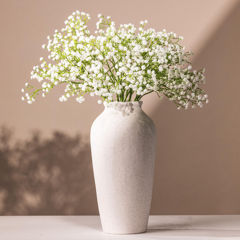 Laurel&Vine Textured Jug Vase with Artificial Baby's Breath (Sandy/Cream)