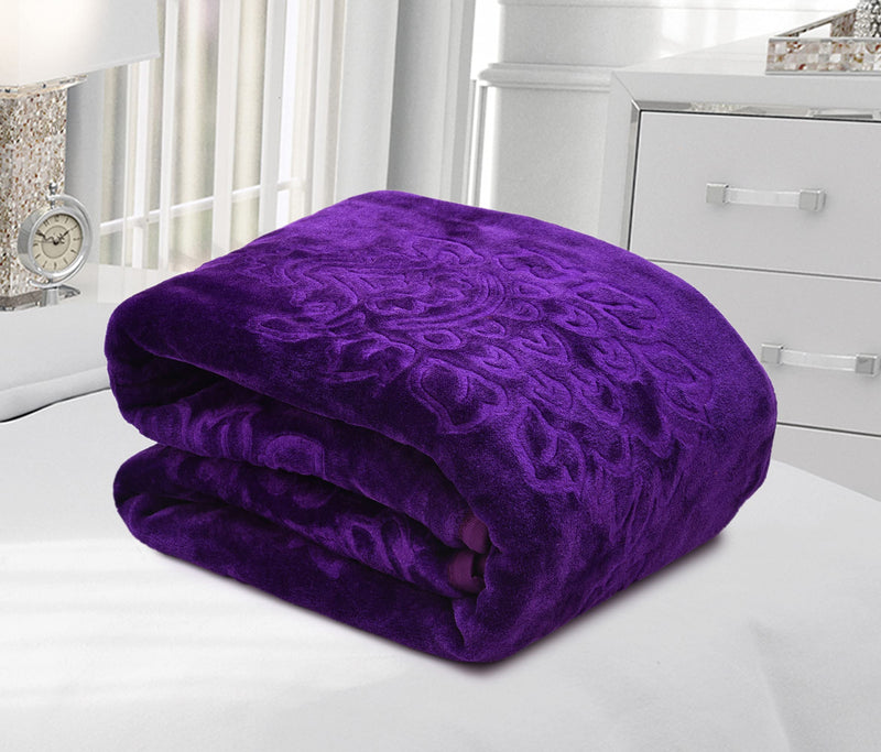 SPANGLE Floral Self Warm Soft Luxurious 360 TC Mink Single Bed Blanket (Purple)