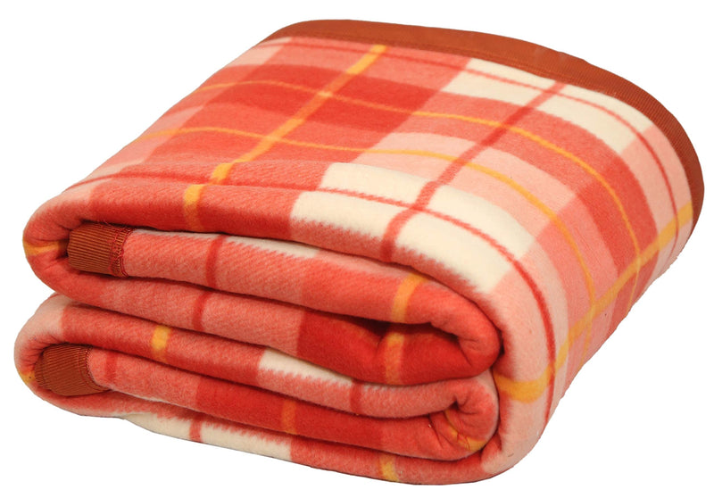 Goyal's Check Double Bed Fleece AC Blanket 90x90 Inch - Orange