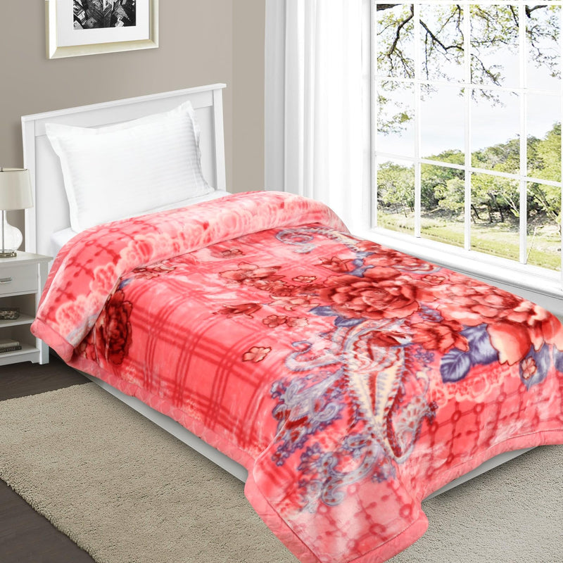 Signature Comfy Single Bed Blanket | 2 Ply Super Soft | Weight 3.5 kg | Cozy & Warm Seasons | Ideal for Single Beds (Pink)