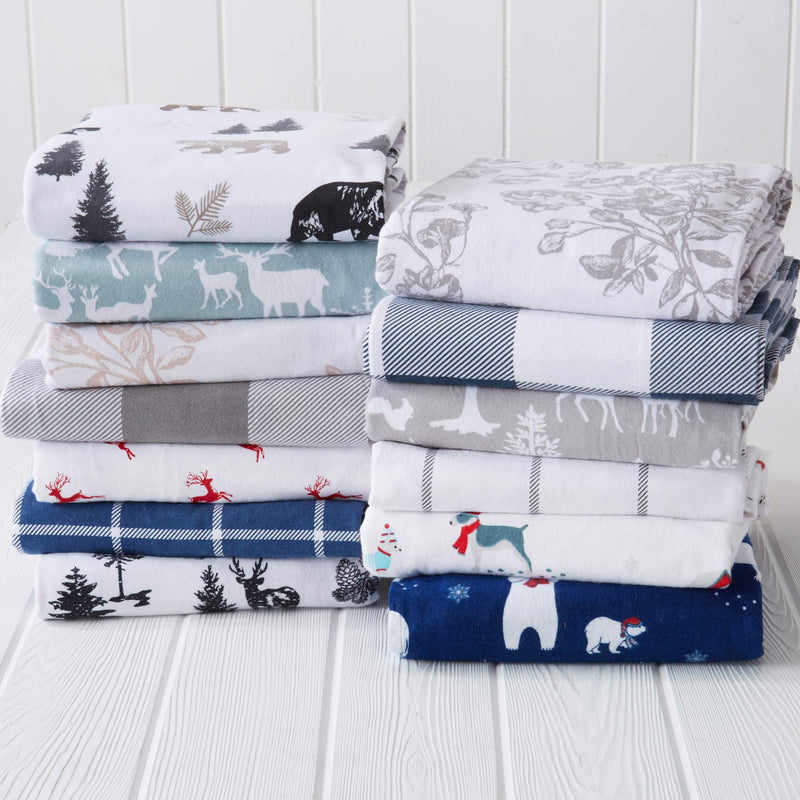 Great Bay Home Extra Soft Lodge Printed 100% Turkish Cotton Flannel Sheet Set. Warm, Cozy, Luxury Winter Bed Sheets. Lakeview Collection (King, Winter Forest)