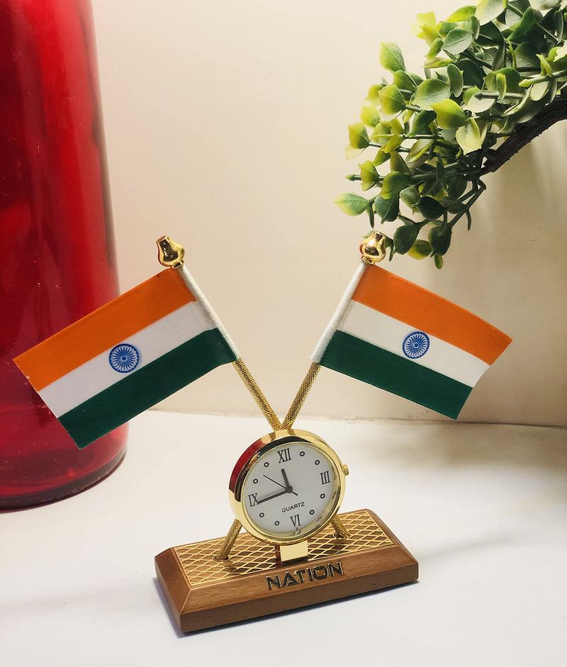 Avyanga Indian Flag with Clock (7cm x 10cm)